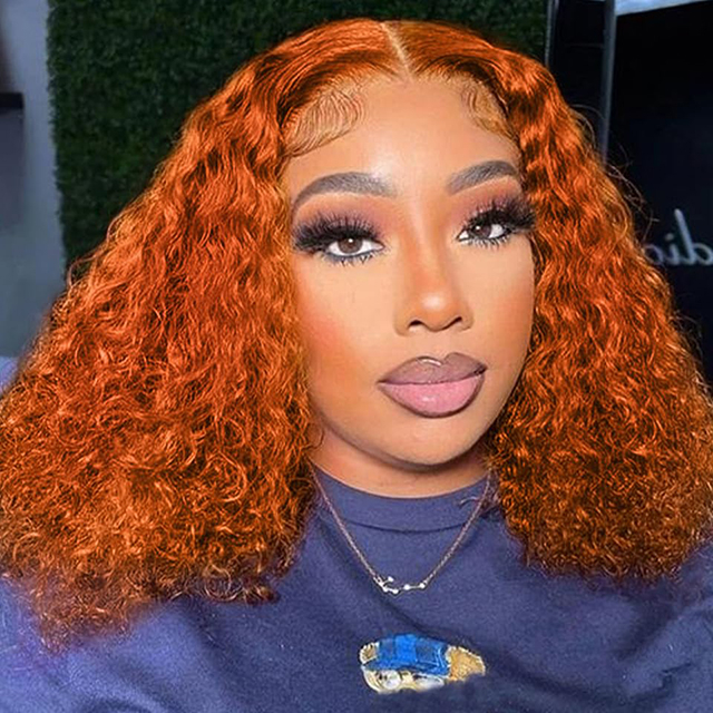 Pakai dan Pergi Rambut Palsu Tanpa Glueless Rambut Manusia Pra Dipetik Pra Potong Bob 4x4 Curly Wave Lace Front Wig Rambut Manusia 12 Inch180% Density No Glue Wig untuk Wanita Hitam Warna Halia