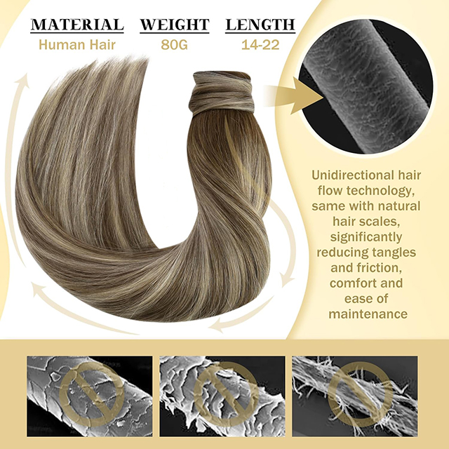 Ponytail Extensio Real Humanum Hair pro Women Clip in Ponytail Hair Extensio Rectae Hair Pieces Circumda Obscurae Brown Mix Medium Brown Highlights Brown Balayage 22inch 80G