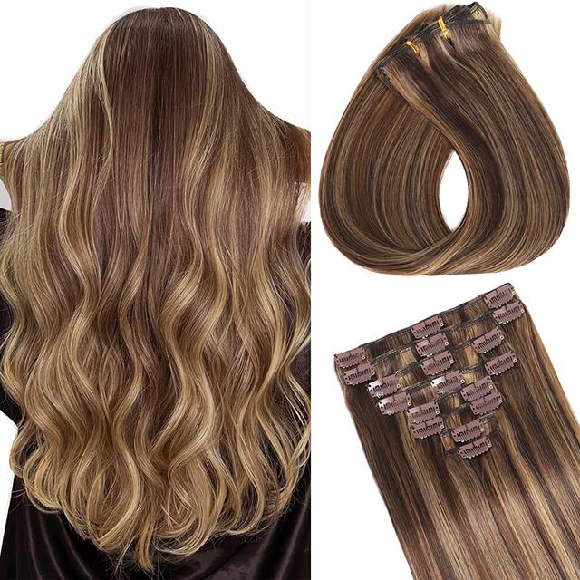 Klip dalam Sambungan Rambut ISWEET Rambut Manusia Sebenar #4/27-Coklat Coklat hingga Berambut Perang Madu 20 Inci 105g 8pcs Pakan Berganda Lurus Tidak Kelihatan untuk Gadis Wanita Hitam
