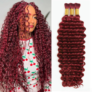 20 Duim Boho-vleghare Menslike hare – 110g diepgolf-groot hare vir knooplose vlegsels 12A Graad Nat & Golwend Geen Inslag 3 Bondels/Pakkie Burgundy