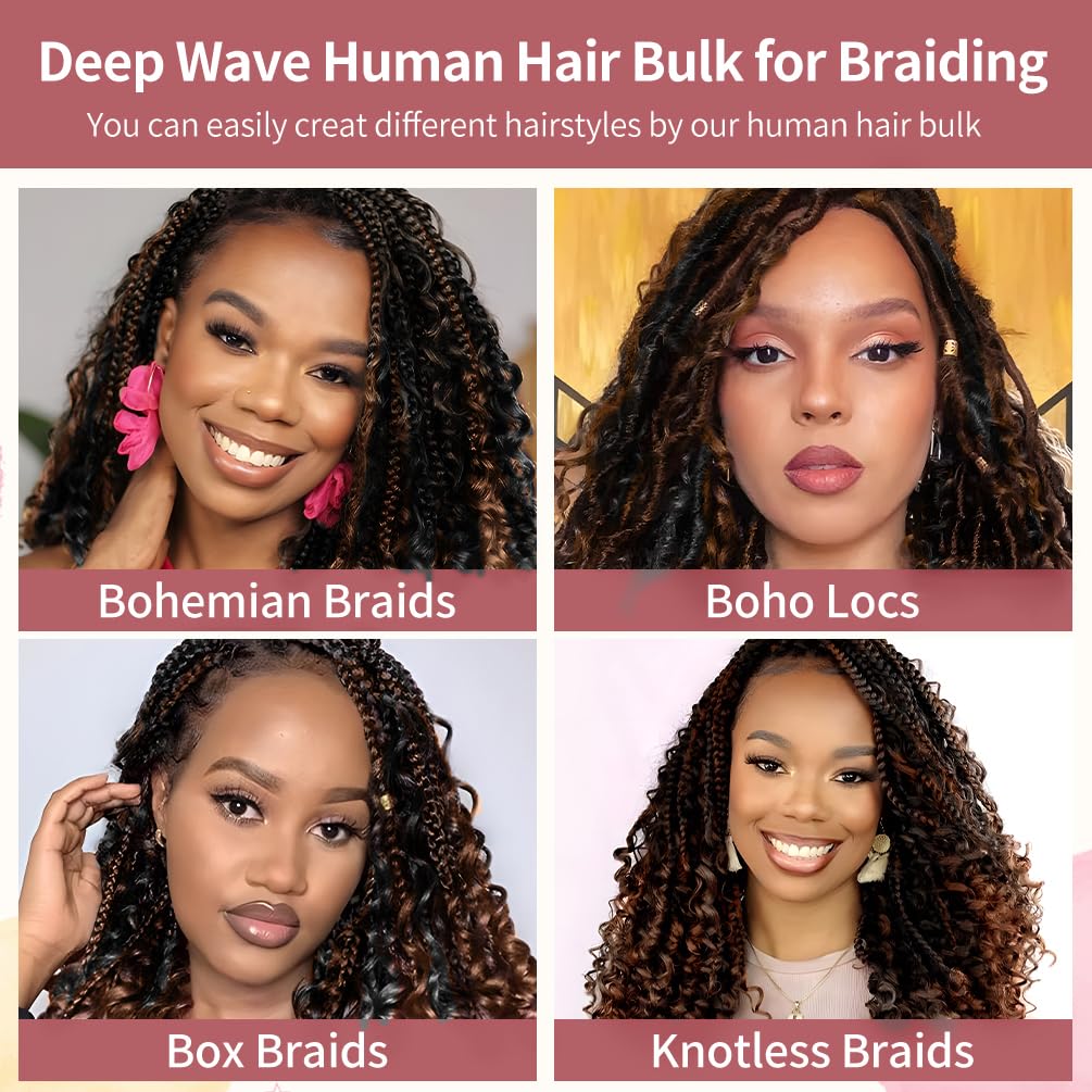 Boho Braids Deep Wave အတွက် လူချည်နှောင်ထားသော ဆံပင် 2 ထုပ် Brazilian Virgin လူ့ဆံပင် သဘာဝ အနက်ရောင် အသားပေးထားသော Auburn Brown #P1B/30