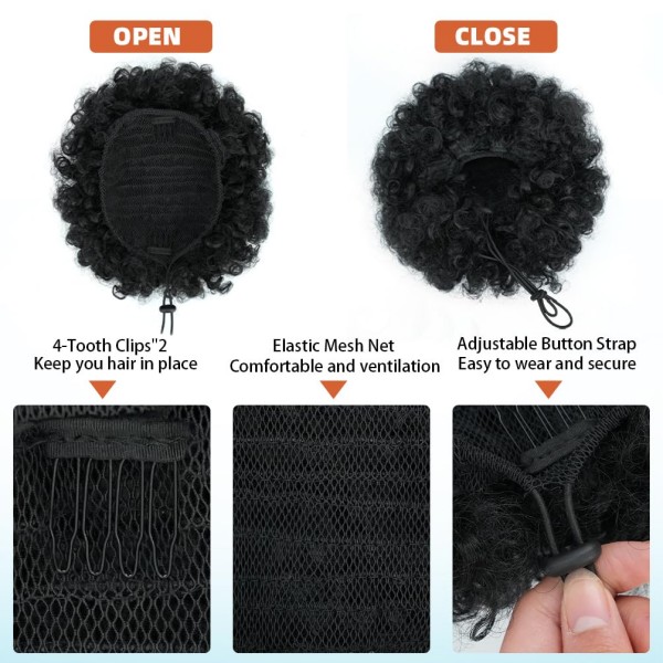 Extension de queue de cheval afro bouffante orange fonc&eacute; 350 – Chignon court cr&eacute;pu boucl&eacute; &agrave; clipser, postiche synth&eacute;tique pour femme