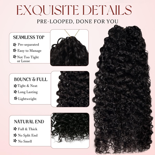 ISWEET Cabello humano de crochet con plumas rizadas de calidad de sal&oacute;n – Extensiones de trenzas bohemias reutilizables, 22 pulgadas, 60 g, preseparadas, invisibles y gruesas, sin enredos