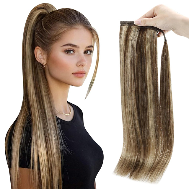 Clipe de cauda de pônei na extensão do cabelo ombre marrom escuro mel loiro clipe de rabo de cavalo natural adicionar comprimento para mulheres 20 polegadas 80g