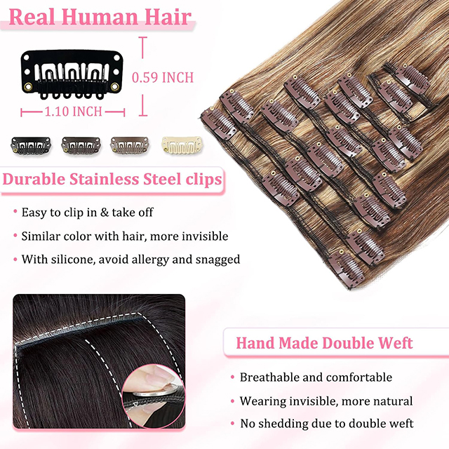 ISWEET Clip in Hair Extensiones Verus Humanum Hair # IV / XXVII-Scelerisque Brown ad Mel flava XX Inch 105g 8pcs invisibilis Rectus Duplex Weft pro Black Women Puellae