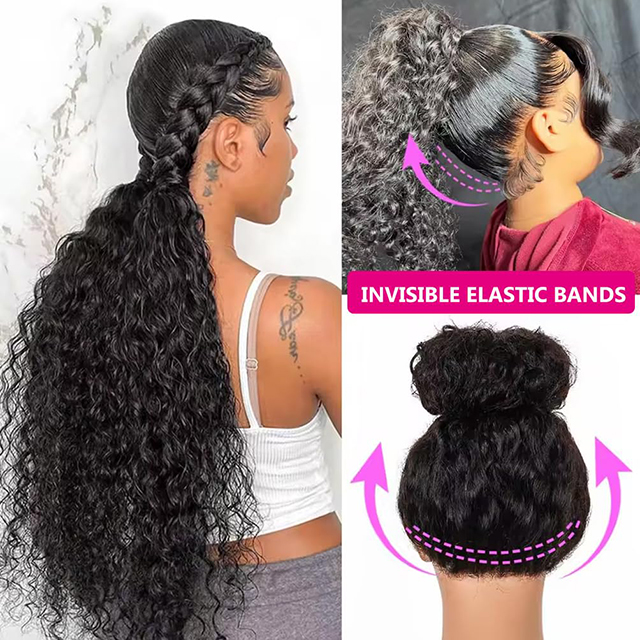 Deep Wave 360 ​​Lace Front Wig 18 Inch လူ့ဆံပင် Full Lace Wig HD Transparent Pre-Plucked Glueless with Adjustable Strap & Baby Hair