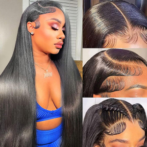 Straight Lace Front Wigs လူ့ဆံပင် 13x4 HD Transparent Prepucked 180% Density with Baby Hair