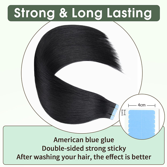 Tape in Hair extensiones 100% Remy Human Hair 20pcs 50g/pack Jet Black Color #1 Rectus Humani Hair