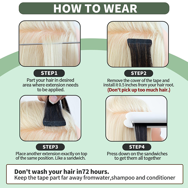 Tape in Hair Extensions 100% Remy ljudska kosa 20kom 50g/pak Jet crna boja #1 ravna ljudska kosa