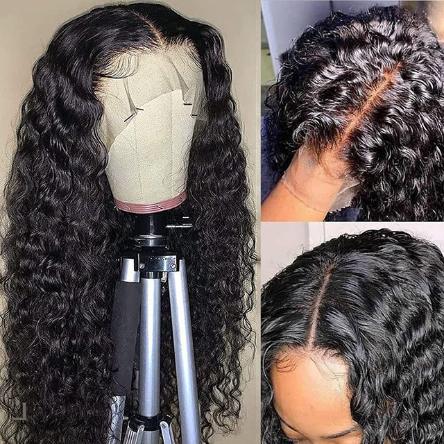 Parrucche anteriori in pizzo T-Part Parrucche per capelli umani 13x6x1 T Parte Onda profonda Capelli umani vergini brasiliani Pre pizzicate 180 Densit&agrave; Colore naturale