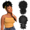 ISWEET สีดำ Kinky Curly Afro พัฟหางม้า – การออกแบบสายรัด Bangs, Hairpieces Updo สั้นสำหรับผู้หญิงผิวดำ (สีดำธรรมชาติ 1B)
