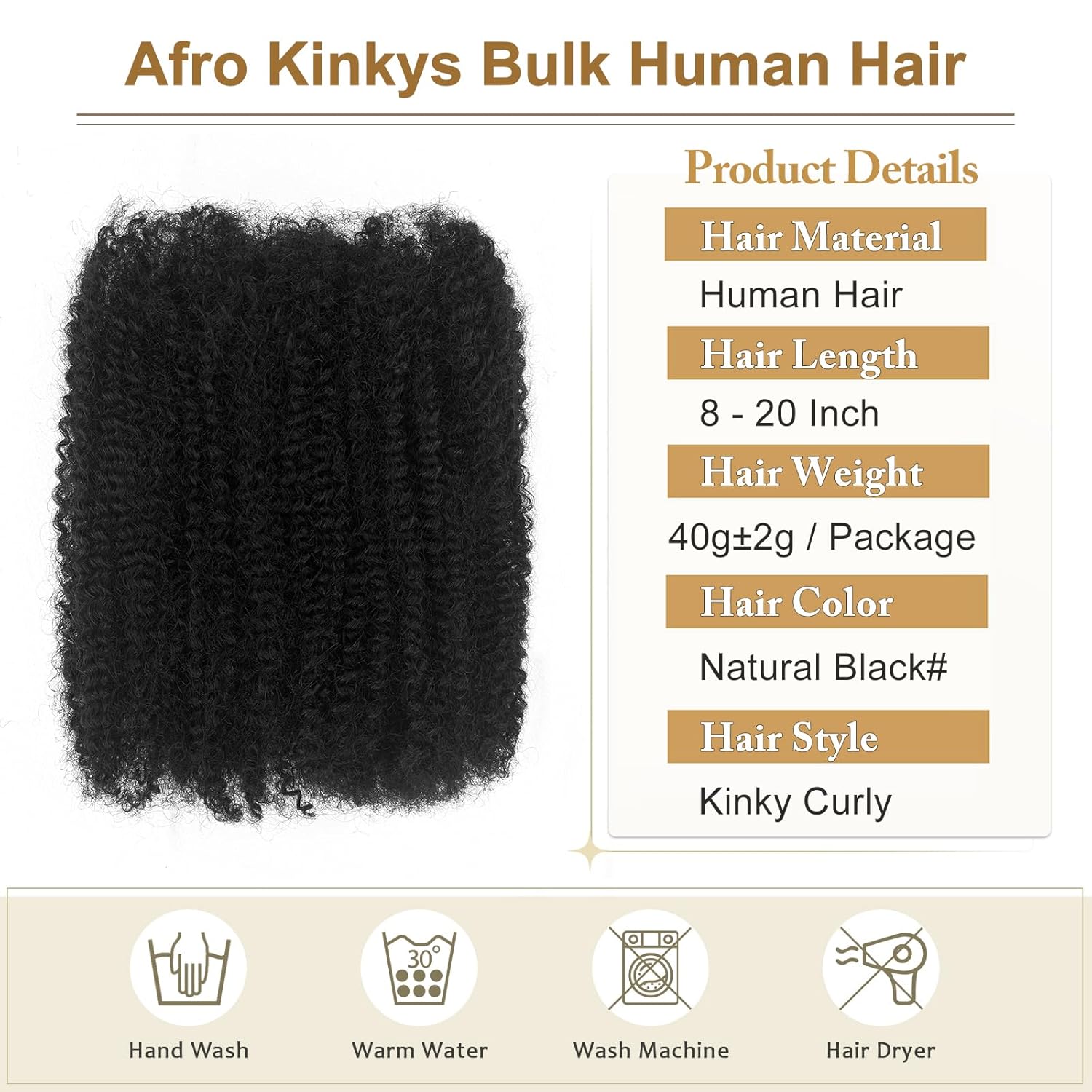 Afro Twist emberi haj 16 h&uuml;velykes Afro Kinkys &ouml;mlesztett emberi haj 40 g/csomag term&eacute;szetes fekete emberi hajfonat Loc Extensions Marley Twist Brainding hajhoz (16 h&uuml;velykes, 2 db-os csomag)