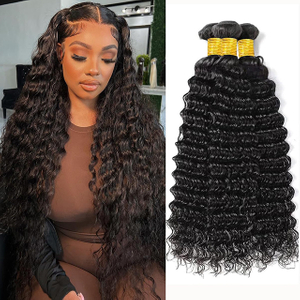 Deep Curly Wave 3 bunter 12A 100 % ubehandlet peruansk h&aring;r Myk kr&oslash;llete bunt Naturlig farge for svarte kvinner