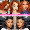 Wear and Go Glueless Wigs Human Hair Pre Plucked Pre Cut Bob 4x4 Curly Wave Lace Front Wigs Human Hair 12 Inch180% Density No Glue Wigs for Black Women Ginger Color