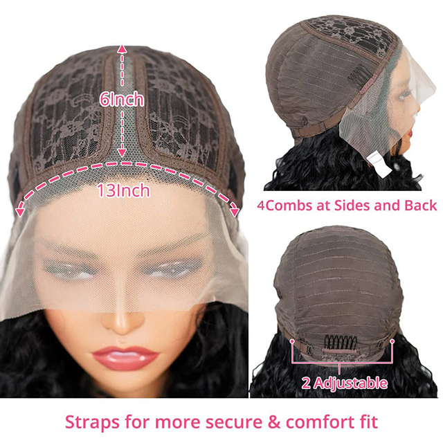 Parrucche anteriori in pizzo T-Part Parrucche per capelli umani 13x6x1 T Parte Onda profonda Capelli umani vergini brasiliani Pre pizzicate 180 Densit&agrave; Colore naturale