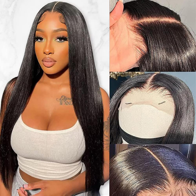Straight T Part Lace Front Wig Human Hair 180% Density Pre Plucked HD Lace Para sa Black Women