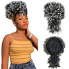 ISWEET สีดำ Kinky Curly Afro พัฟหางม้า – การออกแบบสายรัด Bangs, Hairpieces Updo สั้นสำหรับผู้หญิงผิวดำ (สีดำธรรมชาติ 1B)