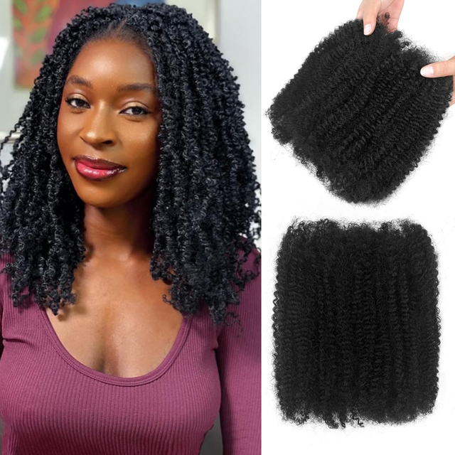 Afro Twist Menneskeh&aring;r 16 Tommer Afro Kinkys Bulk Menneskeh&aring;r 40 g/bunt Naturlig Svart Menneskeh&aring;r for Loc Extensions Marley Twist Brainding H&aring;r (16 tommer, pakke med 2)