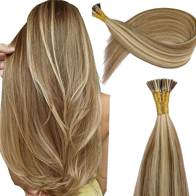 Extens&otilde;es de cabelo humano I-Tip ISWEET 22 polegadas # A18/613A loiro profundo a loiro descolorido, liso sedoso invis&iacute;vel, 30g/30s