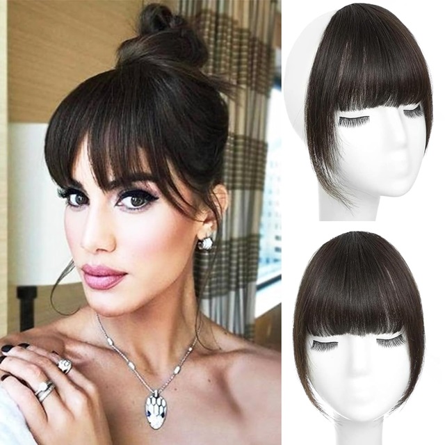 ISWEET Světle hněd&eacute; zacvak&aacute;vac&iacute; Wispy Bangs – 100% prav&eacute; lidsk&eacute; vlasy, tř&aacute;sně s př&iacute;česy na chr&aacute;mech, falešn&eacute; prodloužen&iacute; předn&iacute; ofiny pro ženy