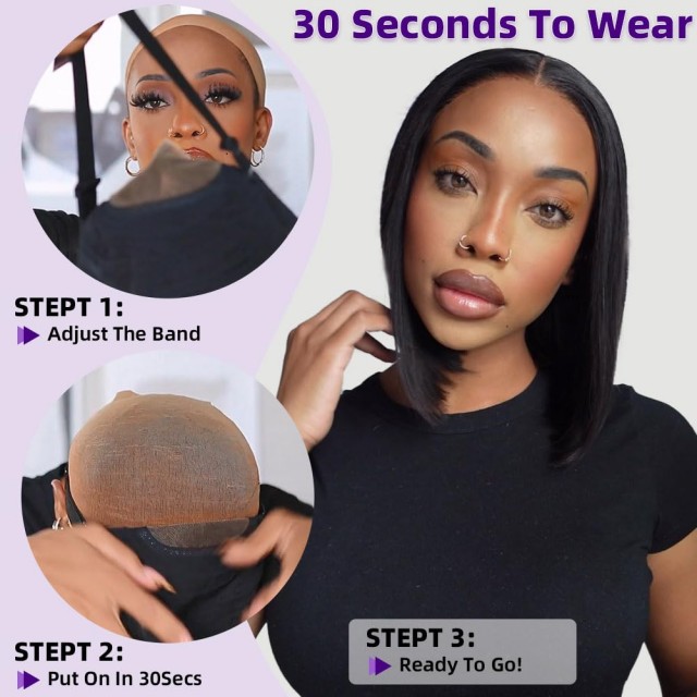 200% щільність 5x5 HD Lace Glueless Bob Wig – 10-дюймове натуральне чорне людське волосся, попередньо вищипане, підстрижене, коротка перука Wear & Go для чорношкірих жінок