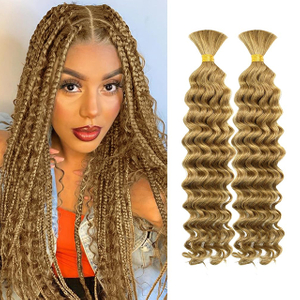 2 묶음 Boho Braids 10A 브라질 버진 딥 웨이브 벌크 인간 머리카락 Weft 및 Wavy No Weft 곱슬 머리 Boho Knotless Braids #27 용 인간 머리카락