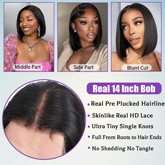 Wig Gearr Dh&iacute;reach Bob do Mhn&aacute; - 14 Orlach Gruaige Daonna 13x6 HD L&aacute;sa Wig Tosaigh L&aacute;sa 180% Dl&uacute;s R&eacute;amh Plucked Bob Wig Gan Glue