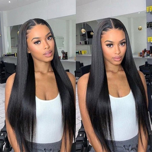 Straight T Part Lace Front Wig Human Hair 180% Density Pre Plucked HD Lace Para sa Black Women