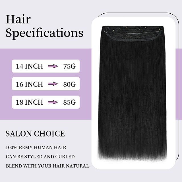 Remy Human Hair Halo Hair Extensions Flok&euml; t&euml; v&euml;rtet&euml; Flok&euml; t&euml; Zi Natyral Linj&euml; Peshku i Drejt&euml; e padukshme p&euml;r femra