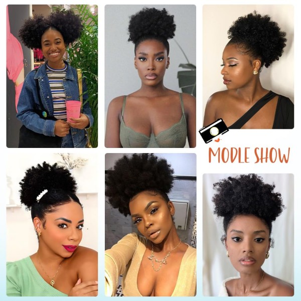 Extension de queue de cheval afro bouffante orange fonc&eacute; 350 – Chignon court cr&eacute;pu boucl&eacute; &agrave; clipser, postiche synth&eacute;tique pour femme