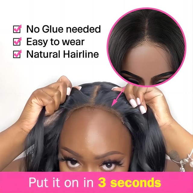 ISWEET Hair Perruque Lace Front Wig sans colle Wear & Go - Perruque de cheveux humains courts et lisses de 12 pouces, dentelle pr&eacute;d&eacute;coup&eacute;e pour d&eacute;butants et femmes noires
