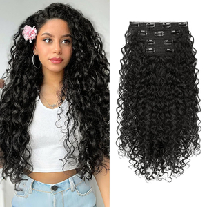 Lockige Clip-in-Haarverl&auml;ngerungen f&uuml;r schwarze Frauen, 4 St&uuml;ck, doppelte Tressen, brasilianisches Echthaar, Clip-Ins, 50,8 cm, 140 g, verworrene lockige Echthaarverl&auml;ngerungen, nat&uuml;rliches Schwarz