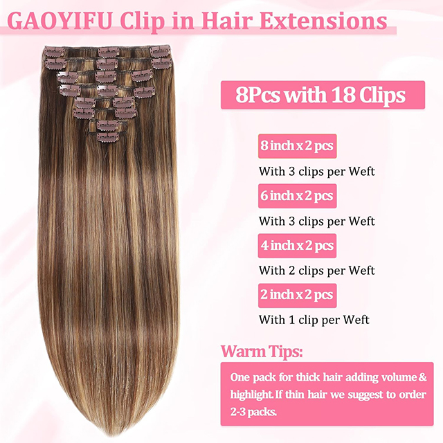 ISWEET Clip in Hair Extensiones Verus Humanum Hair # IV / XXVII-Scelerisque Brown ad Mel flava XX Inch 105g 8pcs invisibilis Rectus Duplex Weft pro Black Women Puellae