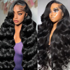 ISWEET 36 Inch Corpus Undo 13x6 HD Lace Front Wigs Brazilian Virgin Human Hair Wig Cum 200 Density Baby Hair Pre Plucked Tangle-Free Natural Black pro Women