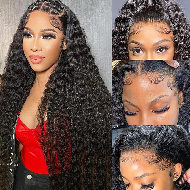 13x6 Deep Wave Lace Μπροστινές Περούκες Ανθρώπινα Μαλλιά Προ μαδημένα HD Διαφανής Δαντέλα 180% Πυκνότητα με Βρεφικά Μαλλιά Φυσικό Χρώμα για Γυναίκες