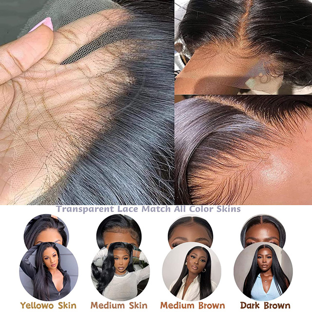 Parrucche anteriori in pizzo 13x6 Capelli umani Densit&agrave; 180% Lisci HD Anteriore in pizzo trasparente Pre pizzicato con capelli del bambino Colore nero naturale per le donne