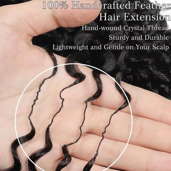 ISWEET Cabello humano de crochet con plumas rizadas de calidad de sal&oacute;n – Extensiones de trenzas bohemias reutilizables, 22 pulgadas, 60 g, preseparadas, invisibles y gruesas, sin enredos