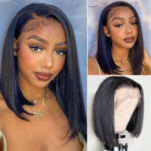 Maikling Bob Wig 13x6 Lace Front Wig Glueless Brazilian Virgin Human Hair Straight 150% Density Pre Plucked With Baby Hair