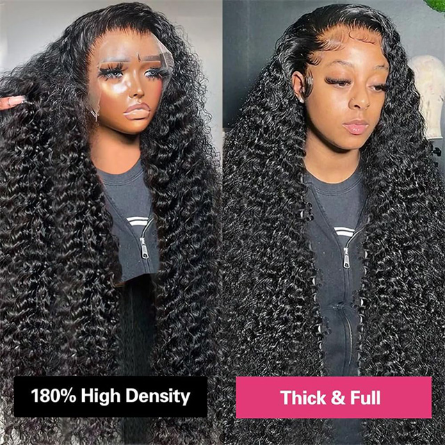 13x6 Curly Wave blonder frontparykker menneskeh&aring;r 180% tetthet Pre-plukket HD Transparent blonder Kr&oslash;llet menneskeh&aring;r Parykker for kvinner Naturlig svart