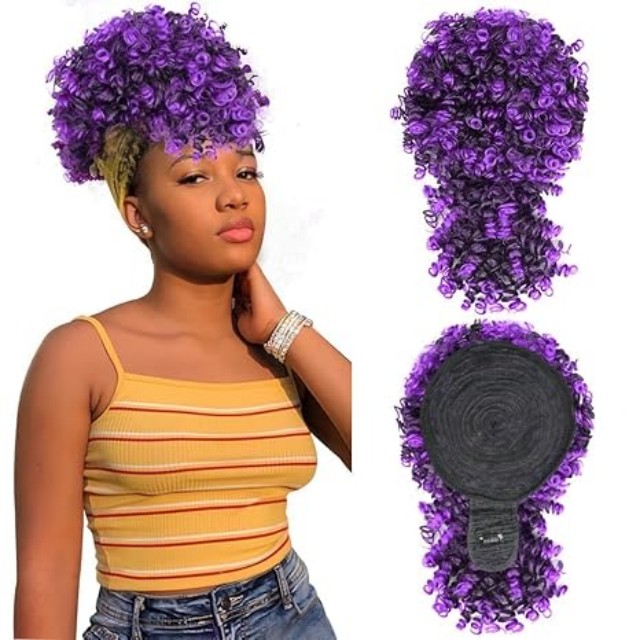 ISWEET Black Kinky Curly Afro Puff Hestehale – Sn&oslash;redesign med pandeh&aring;r, korte opsatte h&aring;rstykker til sorte kvinder (Natural Black 1B)