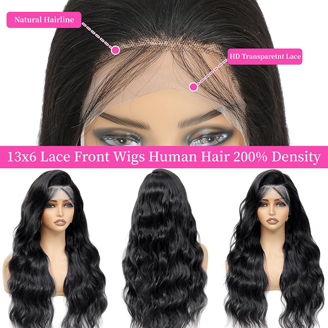 ISWEET 36 Inch Corpus Undo 13x6 HD Lace Front Wigs Brazilian Virgin Human Hair Wig Cum 200 Density Baby Hair Pre Plucked Tangle-Free Natural Black pro Women