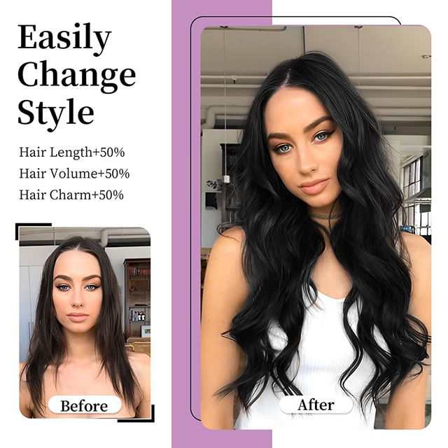 Remy Human Hair Halo Hair Extensions Flok&euml; t&euml; v&euml;rtet&euml; Flok&euml; t&euml; Zi Natyral Linj&euml; Peshku i Drejt&euml; e padukshme p&euml;r femra