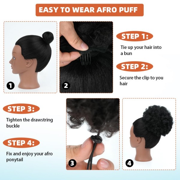 Extension de queue de cheval afro bouffante orange fonc&eacute; 350 – Chignon court cr&eacute;pu boucl&eacute; &agrave; clipser, postiche synth&eacute;tique pour femme