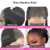 ISWEET Hair Perruque Lace Front Wig sans colle Wear & Go - Perruque de cheveux humains courts et lisses de 12 pouces, dentelle pr&eacute;d&eacute;coup&eacute;e pour d&eacute;butants et femmes noires