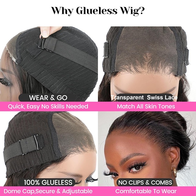 ISWEET Hair Perruque Lace Front Wig sans colle Wear & Go - Perruque de cheveux humains courts et lisses de 12 pouces, dentelle pr&eacute;d&eacute;coup&eacute;e pour d&eacute;butants et femmes noires