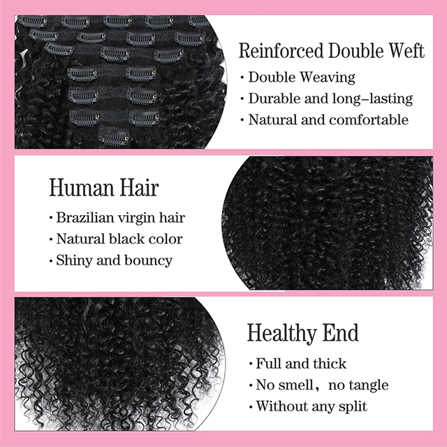 8 sztuk Virgin Curly doczepiane włosy doczepiane dla czarnych kobiet 10A brazylijski 16 cali naturalna czerń 3C 4A perwersyjne kręcone doczepiane ludzkie włosy doczepiane moda fryzura
