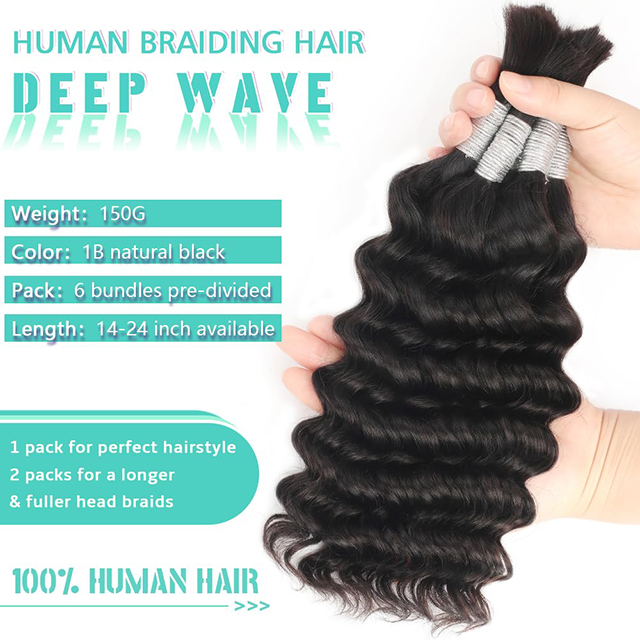 Capelli umani intrecciati per trecce Boho Fasci di onde profonde Capelli umani 6 pacchi/pacco Capelli Boho sfusi per intrecciare 12A Trecce ricci brasiliani Boho Capelli umani Intrecciare i capelli Colore naturale