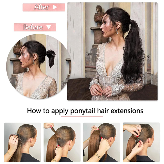 Paardenstaartverlenging Echt haar Wikkel rond Clip-in haarstuk Lange rechte paardenstaarten Remy-haarstuk van echt haar voor dames Donkerbruin #2