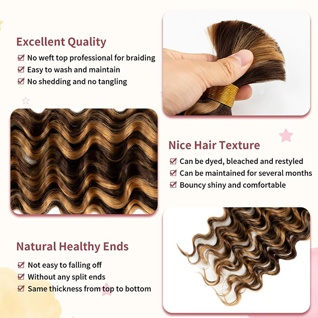 2 B&uuml;ndel menschliches Flechthaar f&uuml;r Boho-Z&ouml;pfe, tief gewellt, nass und gewellt, Balayage, Schokoladenbraun bis Karamellblond, P4/27, f&uuml;r schwarze Frauen