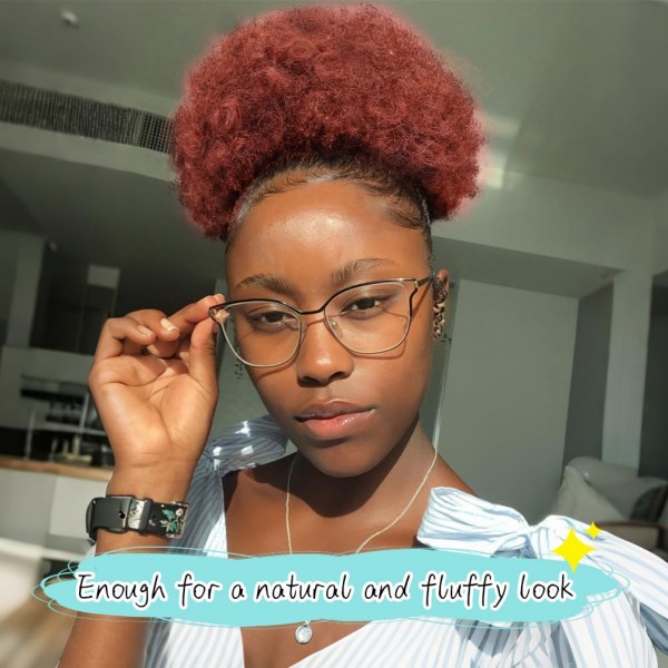 Extension de queue de cheval afro bouffante orange fonc&eacute; 350 – Chignon court cr&eacute;pu boucl&eacute; &agrave; clipser, postiche synth&eacute;tique pour femme